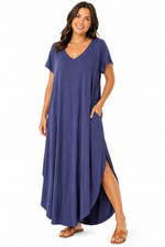 Grecerelle Violet V-Neck Lagenlook Jersey Knit Rayon Stretch Maxi Dress sz L