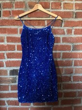 SHEIN Blue Sequin Mini Bodycon Zip-up Dress Size S