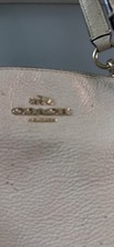 Coach Beige Pebbled Leather Zip-Top Satchel Shoulder Bag w/ Charm Gold Hardware
