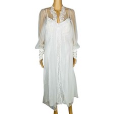Fredericks Of Hollywood Vtg Peignoir Size S Nightgown Size M White Bridal Beaded