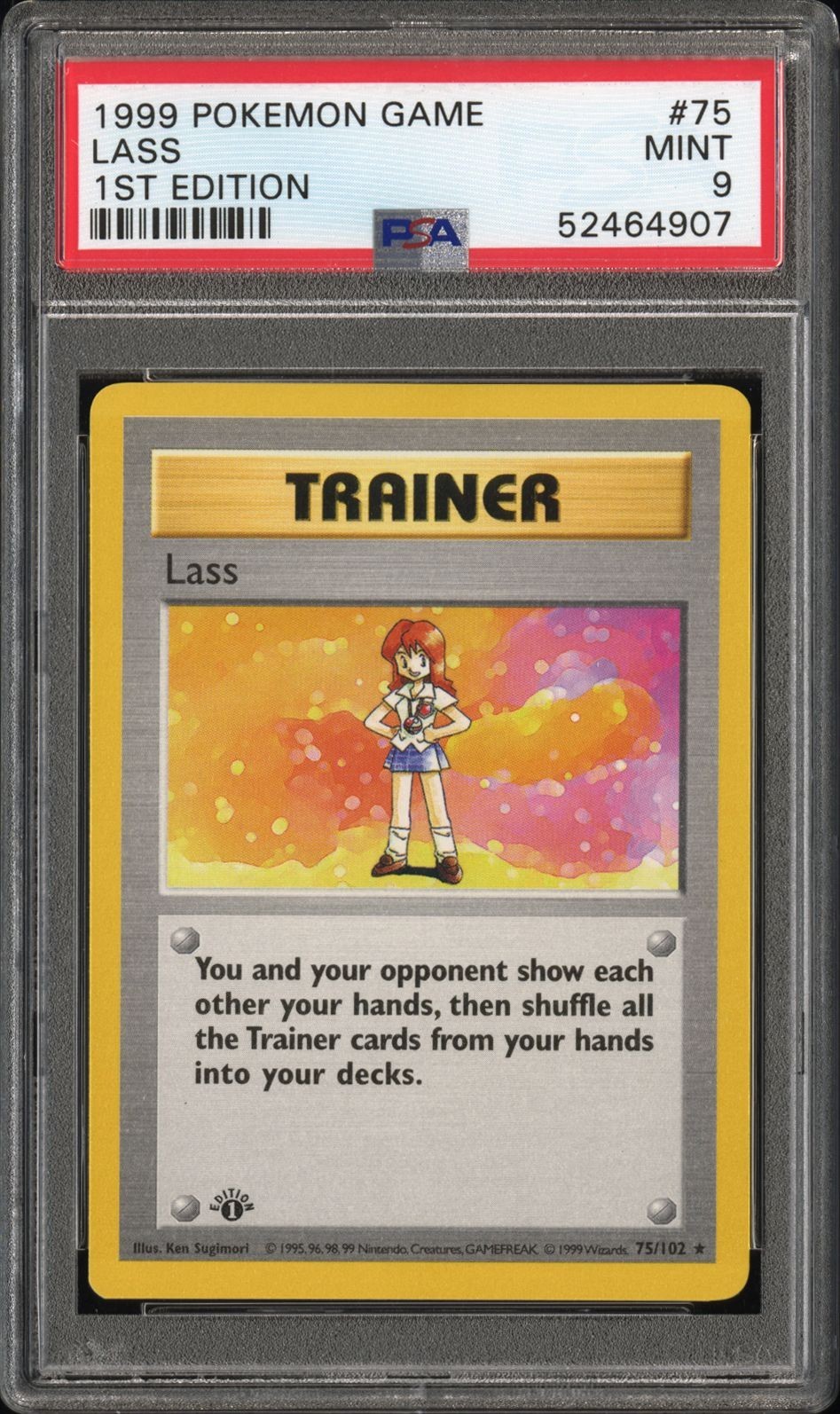 1st Edition PSA 9 Shadowless Lass Base Set 75/102 1999 Pokémon Mint Trainer