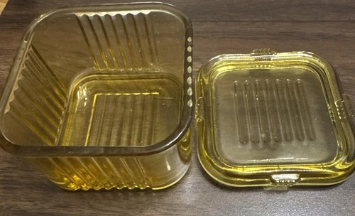 Federal Amber Depression Glass Square Covered Refrigerator Dish