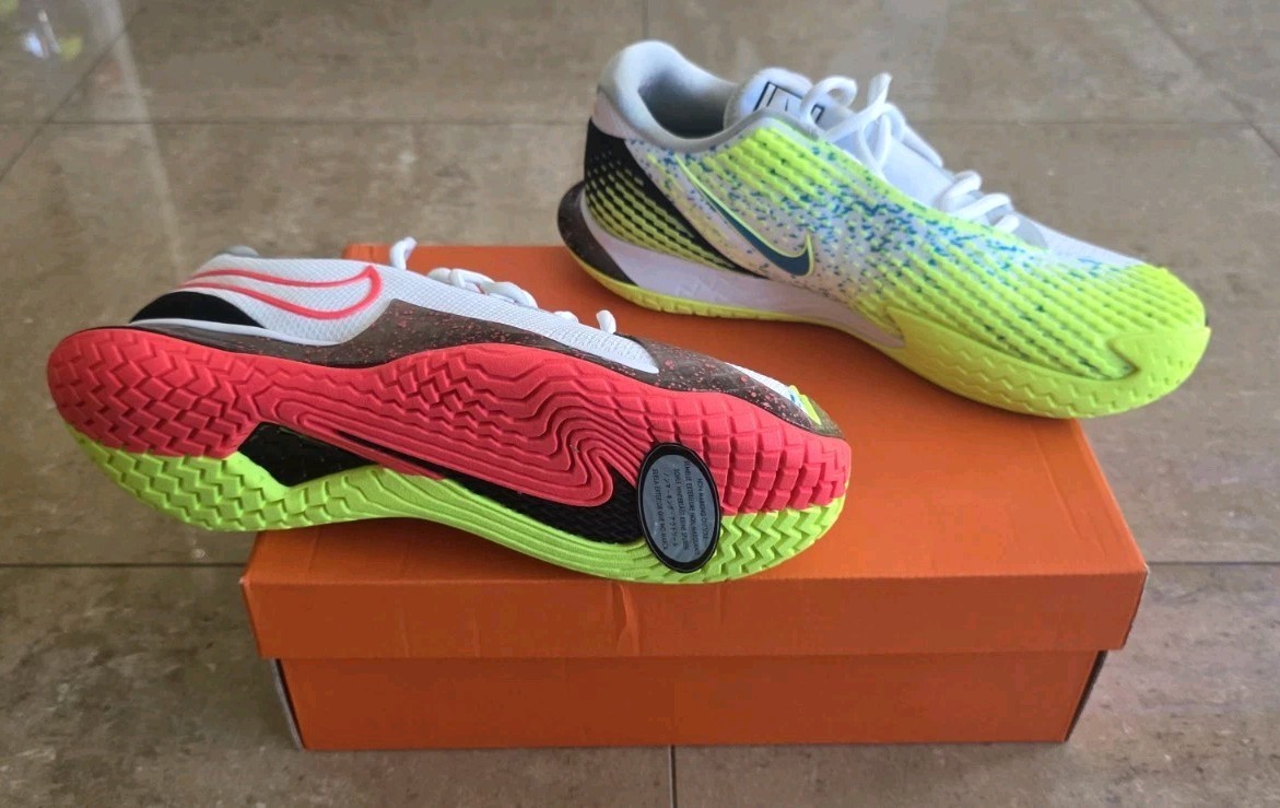 *NEW* Nike RAFA Court Air Zoom Vapor Cage 4 Hot Lime/Solar Red US Men's 9 *RARE* image 3