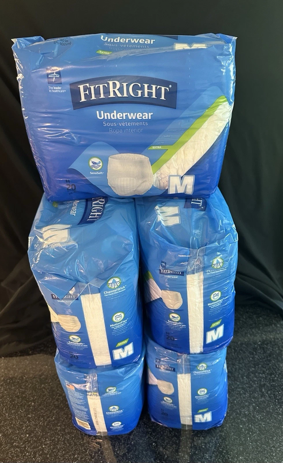 Medline FitRight Protective Underwear M 5 Packs of 80 diapers (pull ups) total