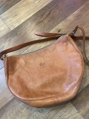 Il Bisonte Crescent Shoulder Bag Camel Leather Women Authentic