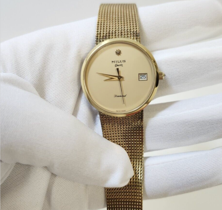 Vintage Milus 36mm Quartz Diamond Watch - Swiss Made - Gold  display picture 3