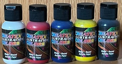 Createx Colors Water-Based Acrylic Paint 5 Color Lot 1 fl. oz ea
