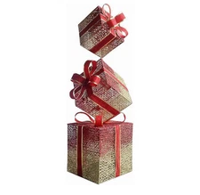 Set Of 3 Christmas Lighted Stacked Gift Boxes --