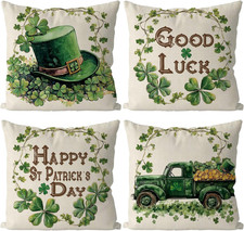 St Patricks Day Pillow Covers 18X18 Inch Set of 4 Truck Shamrock Clover Throw Pi