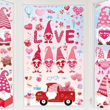 9 Sheets Valentine Window Clings Decorations, Double-Sided Gnome Window Elf