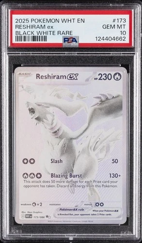 2025 POKEMON WHT EN-WHITE FLARE BLACK WHITE RARE #173 RESHIRAM EX PSA 10