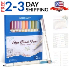 Arts Sign Brush Pen Brush Tip Marker Felt Tip Water Based Ink Color Pens 12 A...