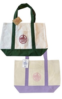 Trader Joe s Canvas Tote Shopping Bag - LARGE GREEN & Lavender with TAGS Limited