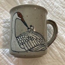 Mother Crane and Two Chicks Speckled Coffee C...