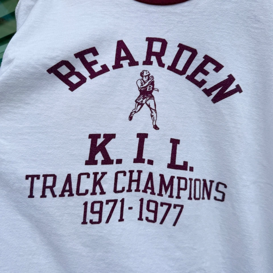 Camiseta Vintage Anos 70 Champion Barra Azul Algodão Campainha Tamanho XL Estampa Água - Imagem 3 de 4