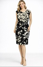 David Meister Sheath Dress 8 Black Ivory Stretch Washable Career Church