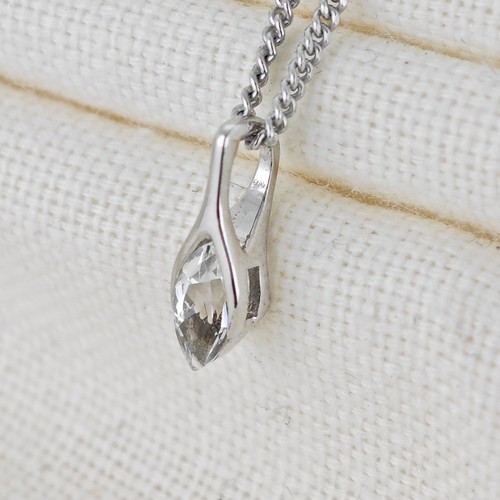 Natural White Topaz Necklace Sterling Silver SMALL Marquise Gemstone Handmade - Picture 12 of 12