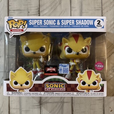 Funko Pop! Super Sonic & Super Shadow 2 Pack Flocked   Target Con