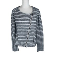 Lou & Grey Moto Jacket Women's Medium Navy Blue White Striped Asymmetric Zip