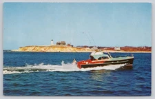 Sport Cruiser Passing Nobska Light Cape Cod Massachusetts MA Postcard