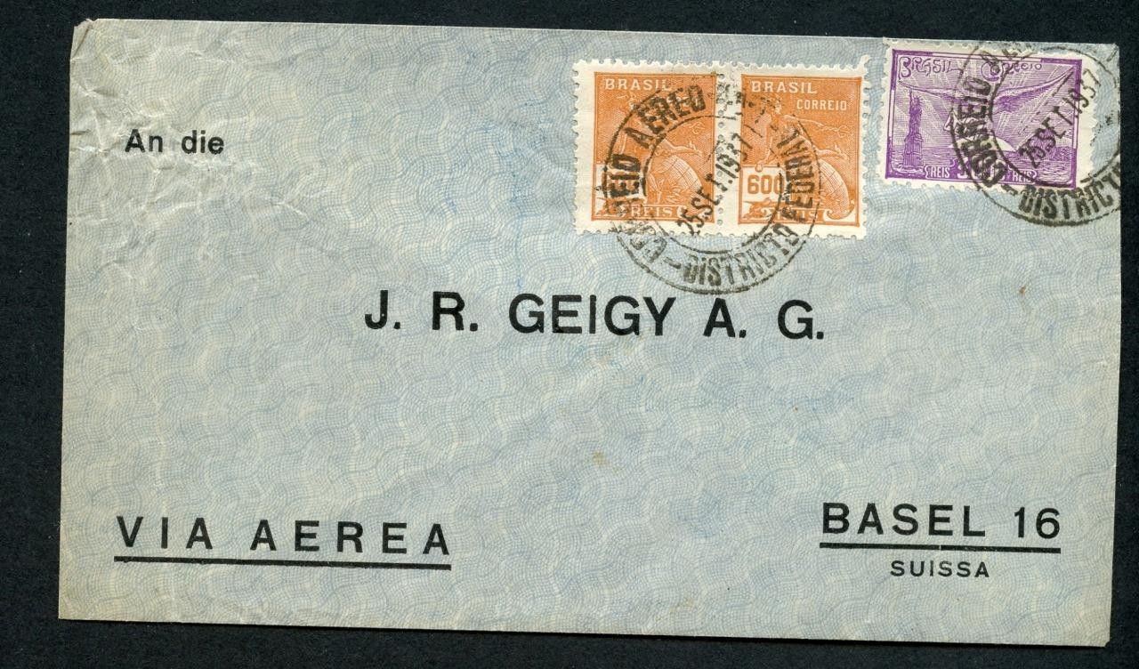 #1834- BRAZIL 1937 - AIRMAIL COVER - RIO DE JANEIRO TO BASEL (SWIZERLAND)