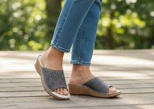 Women's Natural Leather Slide Sandals Comfortable Wedge Slippers Open Toe Shoes