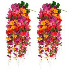 Artificial Flowers for Outdoors 3 Pack Fake Hanging Plants with Faux Hibiscus...