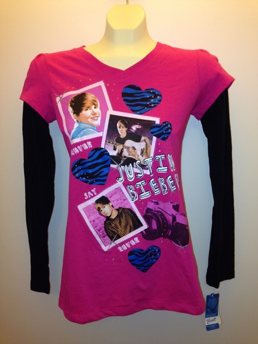 Justin Bieber Beliebers Long Sleeve Shirt Slim Boyfriend Baby black/pink - Picture 2 of 5