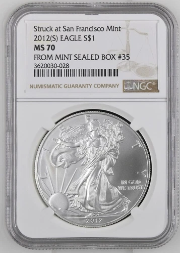 2012 (S) $1 AMERICAN SILVER EAGLE NGC MS70