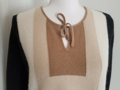 Avon Celli For Bergdorf Goodman Black/Beige Wool Angora Sweater Size 46 Italy M - Picture 2 of 9