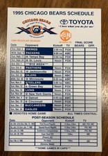 1995 Vintage Chicago Bears Magnet Schedule 4”x6” - 10 year superbowl anniversary