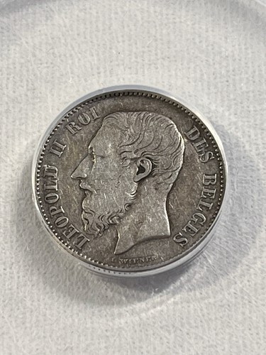 1866 Belgium 50 Centimes Silver Coin Graded VF 20 by ANACS French Version - Picture 3 of 4