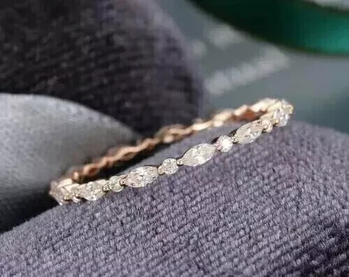 1.20Ct Marquise Cut Lab-Created Diamond Band Fashion Ring 14k Rose Gold Plated - Picture 1 of 4