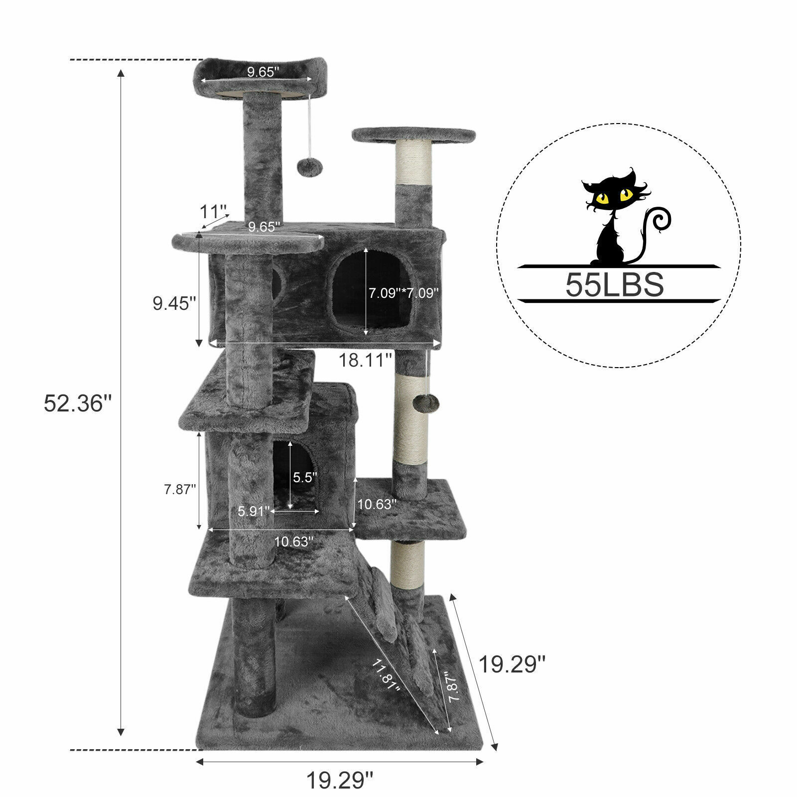 USED  53" STURDY Cat Tree Tower Activity Center Large Playing House Condo Rest