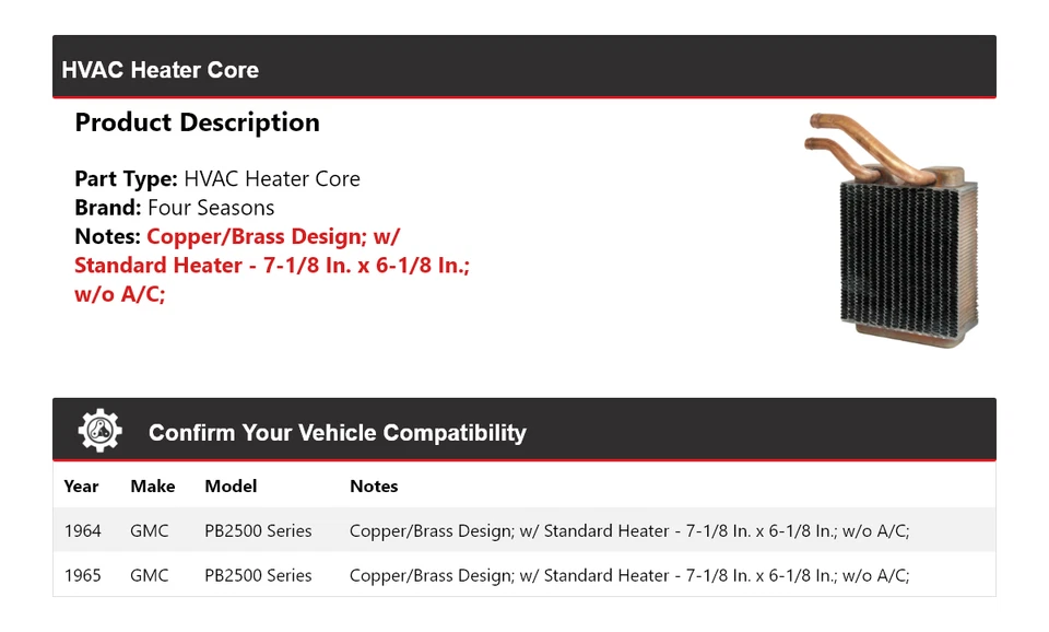 Núcleo calentador de climatización serie GMC PB2500 1964-1965 4 estaciones Foto 2 de 4
