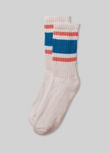 AMERICAN TRENCH RETRO STRIPE SOCKS TILE/CORAL STRIPES ON WHITE UNISEX OS NWT