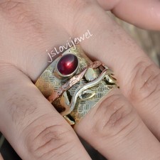 Mozambique Garnet Gemstone 925 Sterling Silver Spinner Ring Beautiful Jewelry
