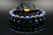 Men's Lapis lazuli Onyx Double Row Gemstone Bracelet Macrame Gift for him