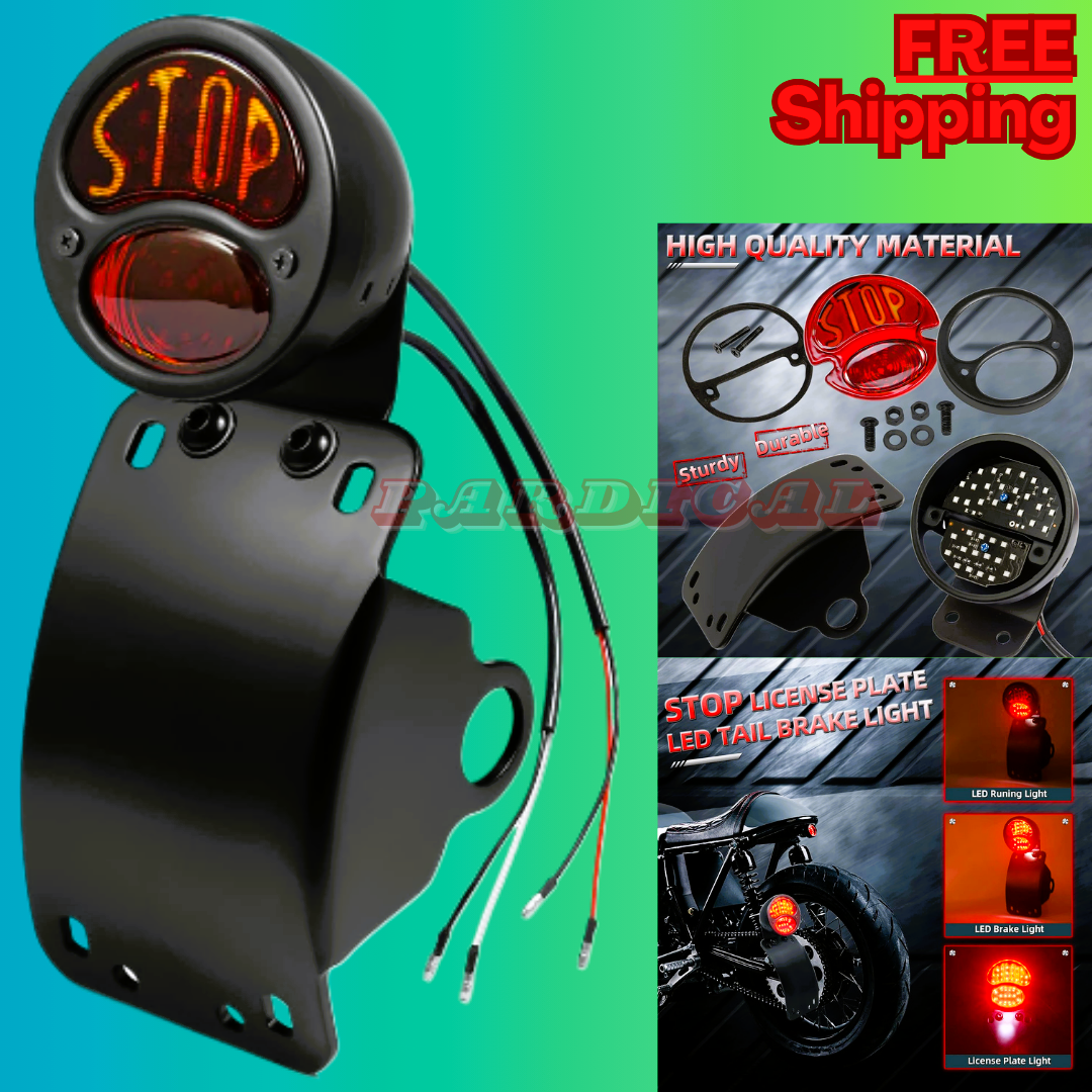 Amazicha LED License Plate Brake Light Tail Light With 1 Inch Axle Hole Curved Bracket Compatible For Harley Sporster Bobber Choppers