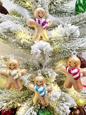 Christmas MINI Gingerbread Plastic Ornaments Decor Set of 4