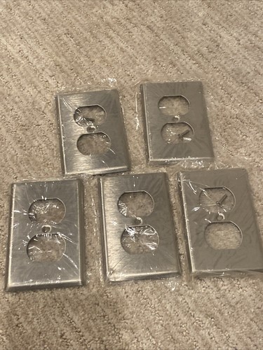 5 Vintage Leviton Stainless Steel Standard Outlet Cover Duplex Wallplate - NOS