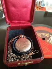 Rare Silver Ladies Ottoman Pocket Watch with Box and Chain 312