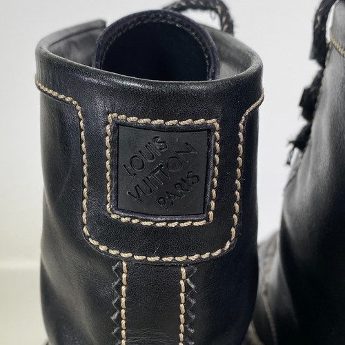 Louis Vuitton Paris Combat Boots 7 Men's Black LV Leather Shoes COA - Picture 15 of 24