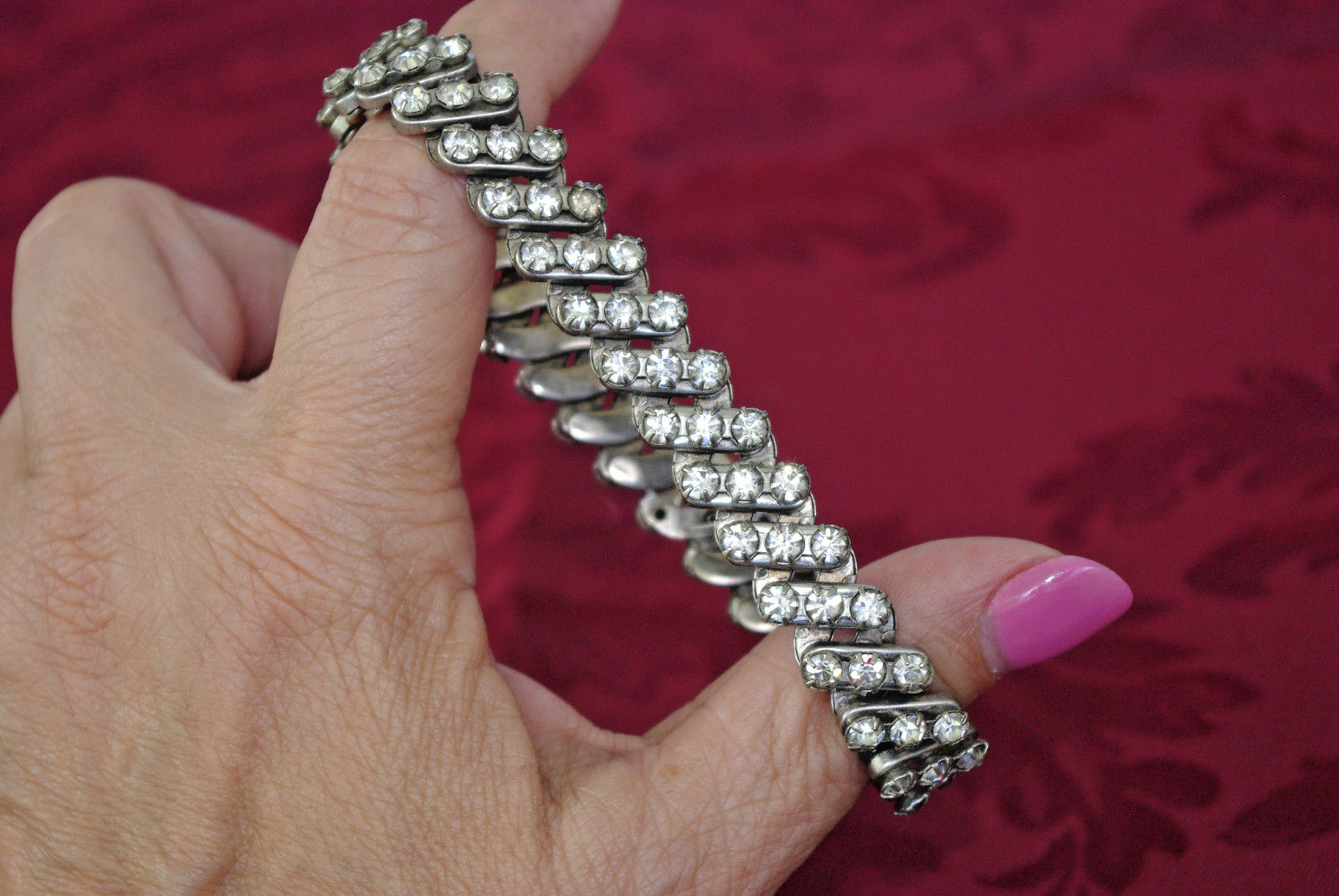 Vintage 3 Row Rhinestone Stretch Expansion Bracelet Gem
