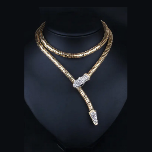 Collar Gargantilla Serpiente Dorada Estrás Metálico Envolvente Pulsera Cuerpo Cadena - Imagen 15 de 16
