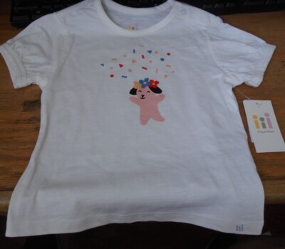 TINY CITIZEN BUYBUYBABY Coconut Milk White Pink Dog Shirt OEKO-TEX Organic NB-4T
