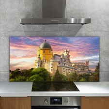 Piastrella Cucina Vetro Resistente al Calore Splashback Palazzo delle Fate e Cielo Tramonto 140x70