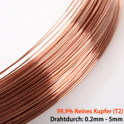 DE T2 99.9% Rein Kupferdraht 0,2mm Bis 5mm Cu Draht Kupfer Solide Unbeschichtet