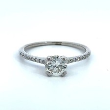 14K White Gold Round Natural Diamond Solitaire Engagement Ring Size 7 - J742