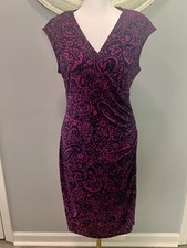 Chaps Petite Medium Wrap Dress Purple Navy Paisley Size PM - Flattering Fit